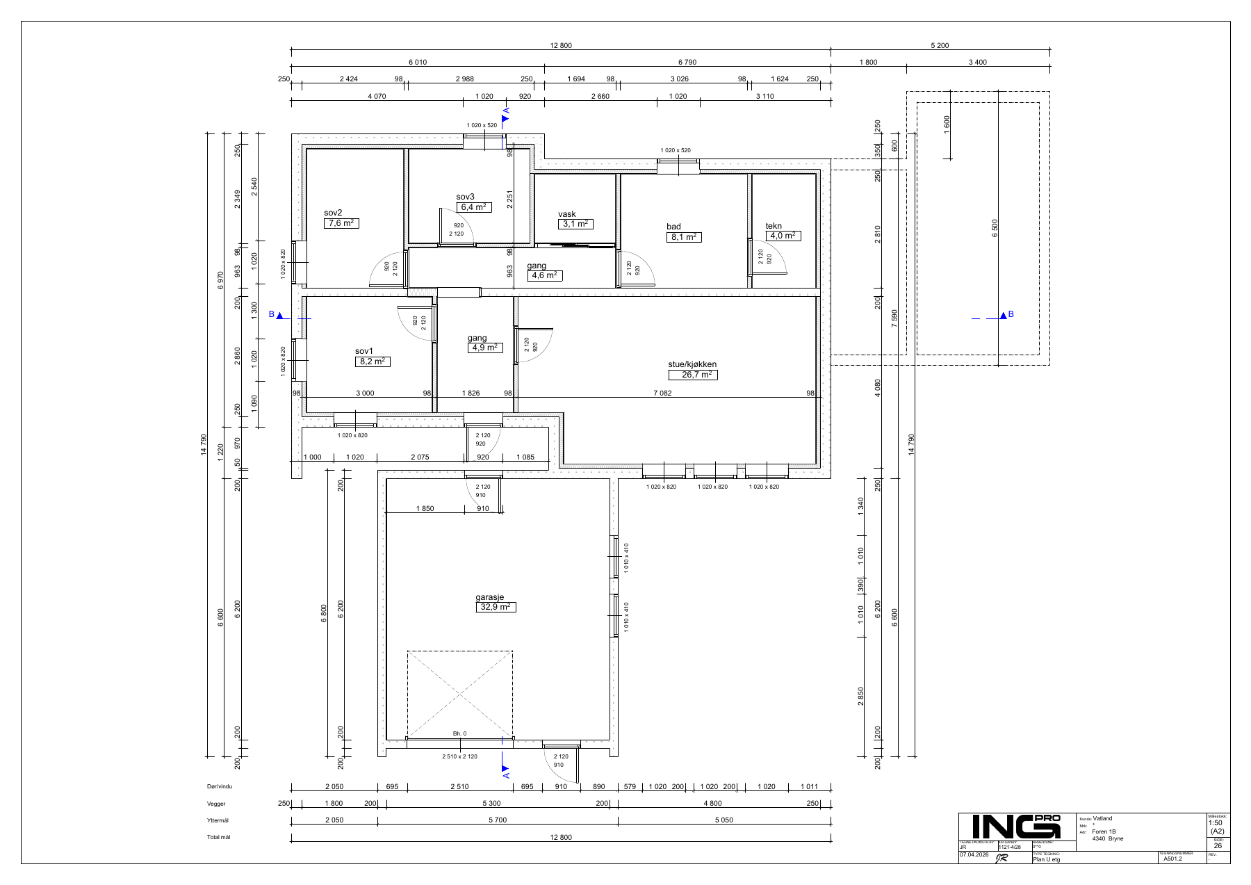 Plantegning for underetasjen i huset som renoveres
